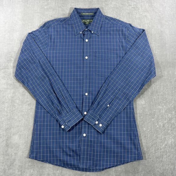 Eddie Bauer Mens Medium Blue Plaid Slim Fit Wrinkle-Resistant Button Down Shirt - Picture 1 of 6